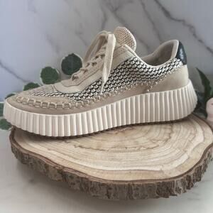 Dolce Vita Dolen Platform Sneakers Suede & Woven Rafia Beige/Tan/Black  Wm's 8.5